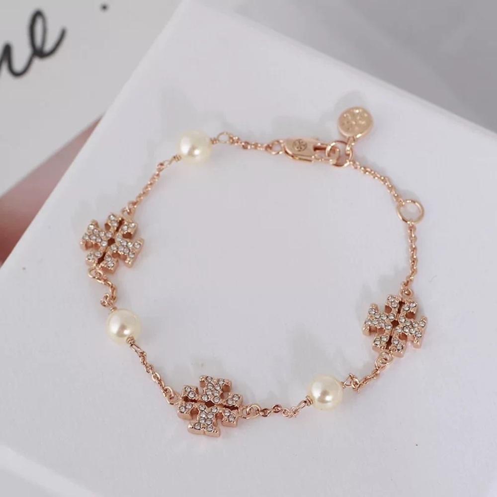 Tory Burch Rose Gold Gemstones and Pearl Bracelet - Picture 2 of 9